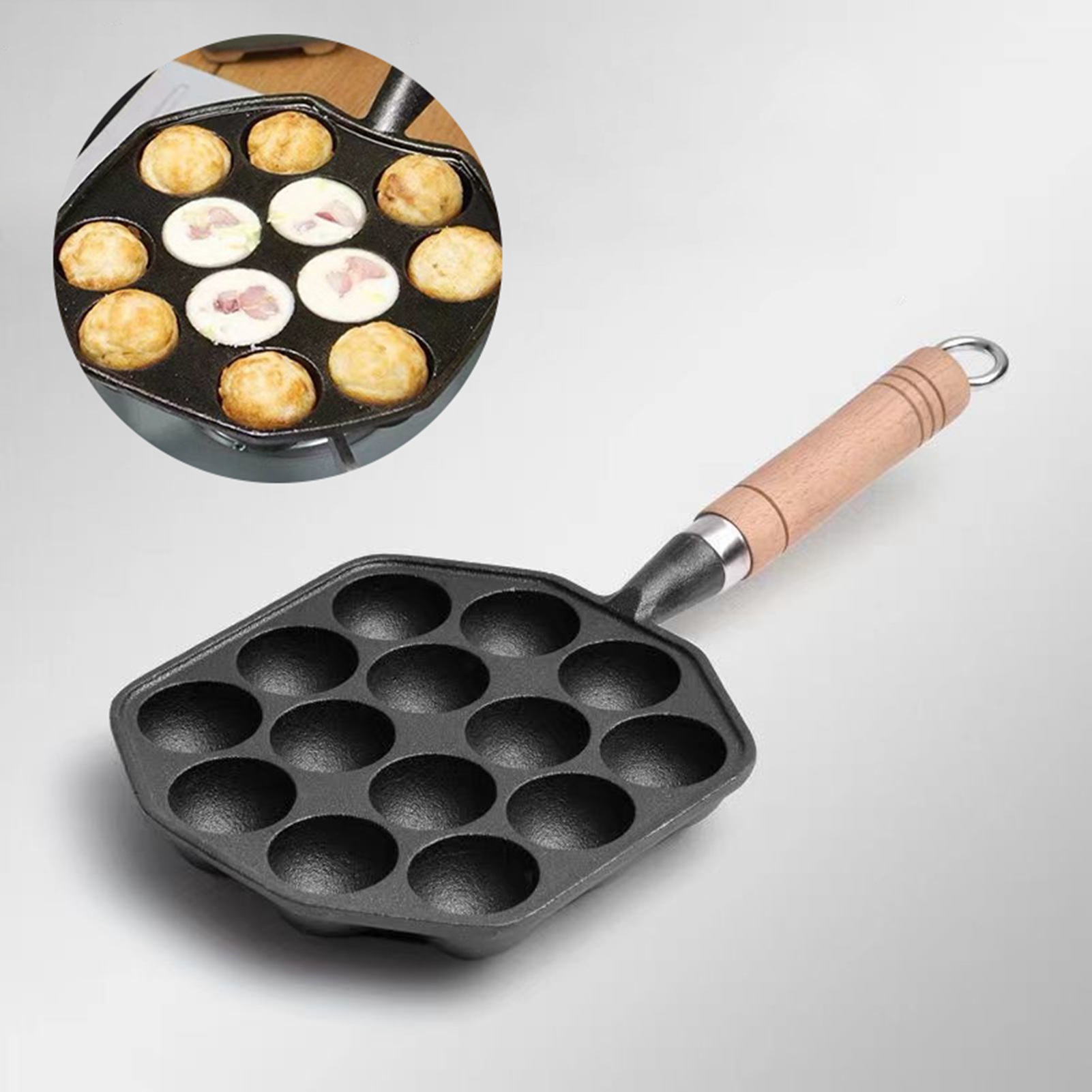 Cast Iron Skillet - 14 delik Takoyaki Pan yapışmaz dökme