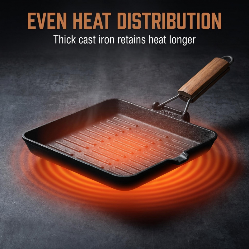 Katlanabilir ahşap saplı, kare - Cast Iron Skillet incelemesi ve fiyatı